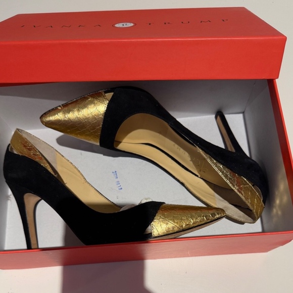 Ivanka Trump Ladies Heels Shoes 6.5 M Suede and Gold - Picture 12 of 12